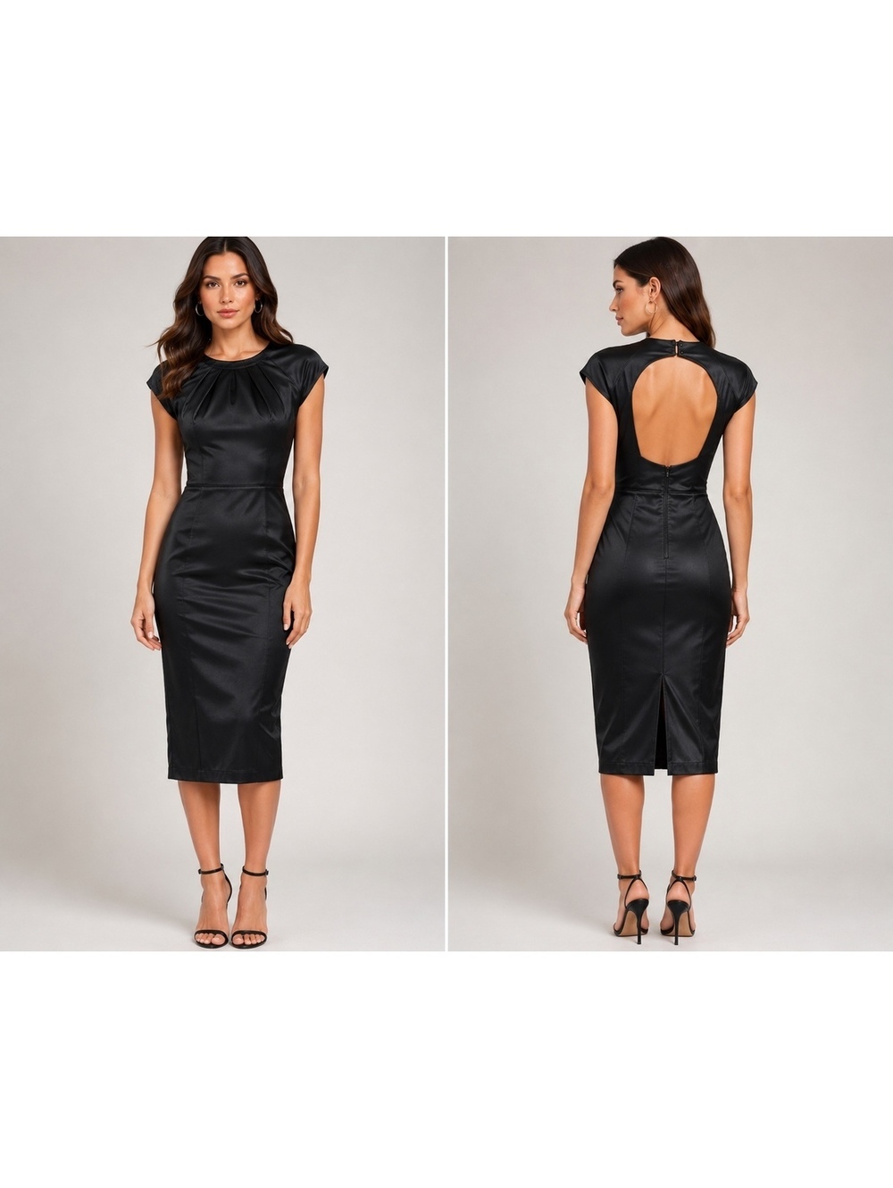 Bebe Black Satin Cutout Midi Dress S